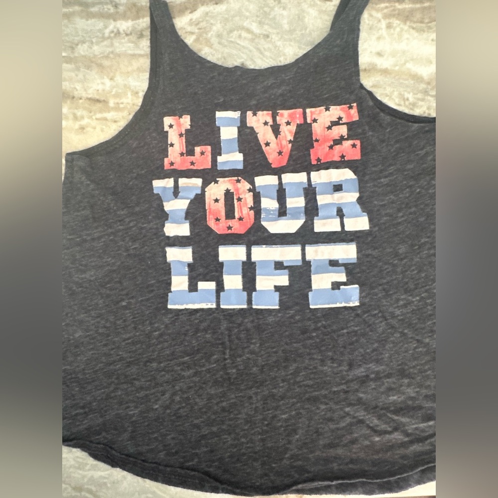 American Eagle Outfitters Charcoal Tank Top with Patriotic Print